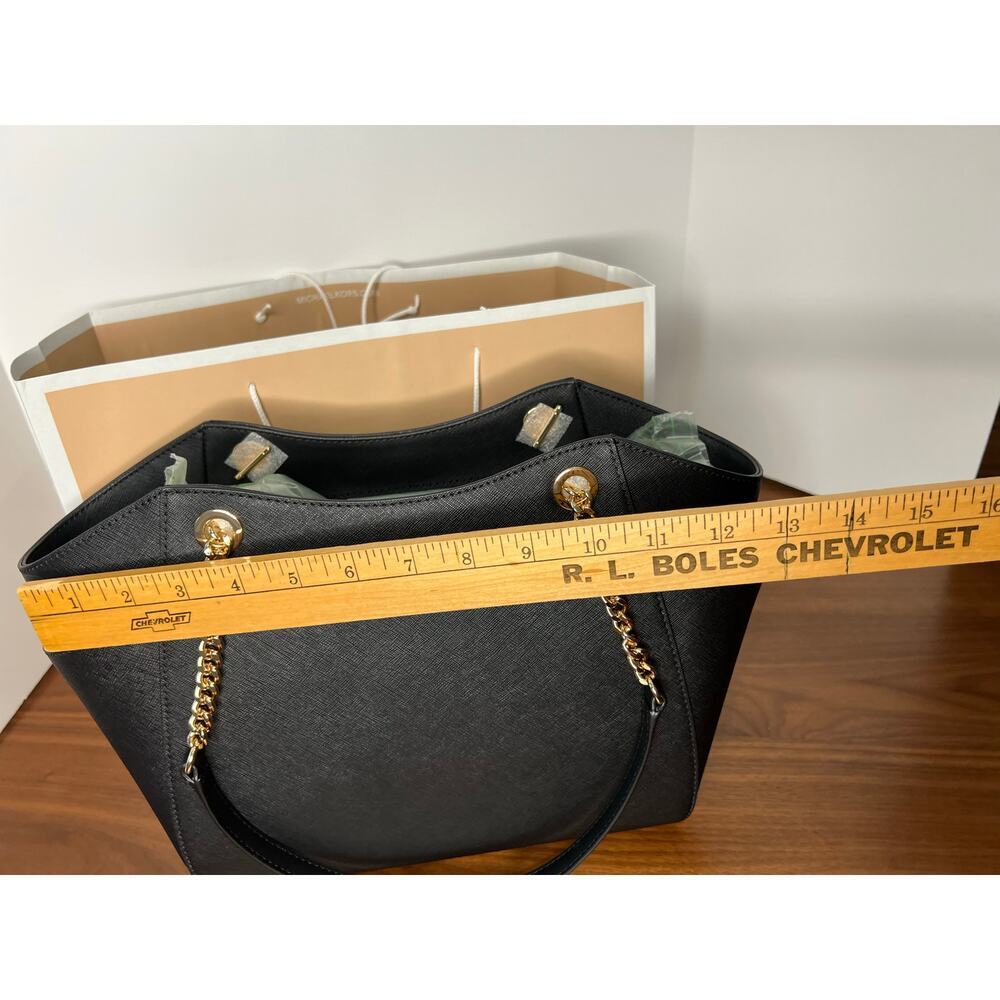 Michael Kors Jet Set Travel LG Chain Shoulder Tote Black Leather NWT - Picture 5 of 12